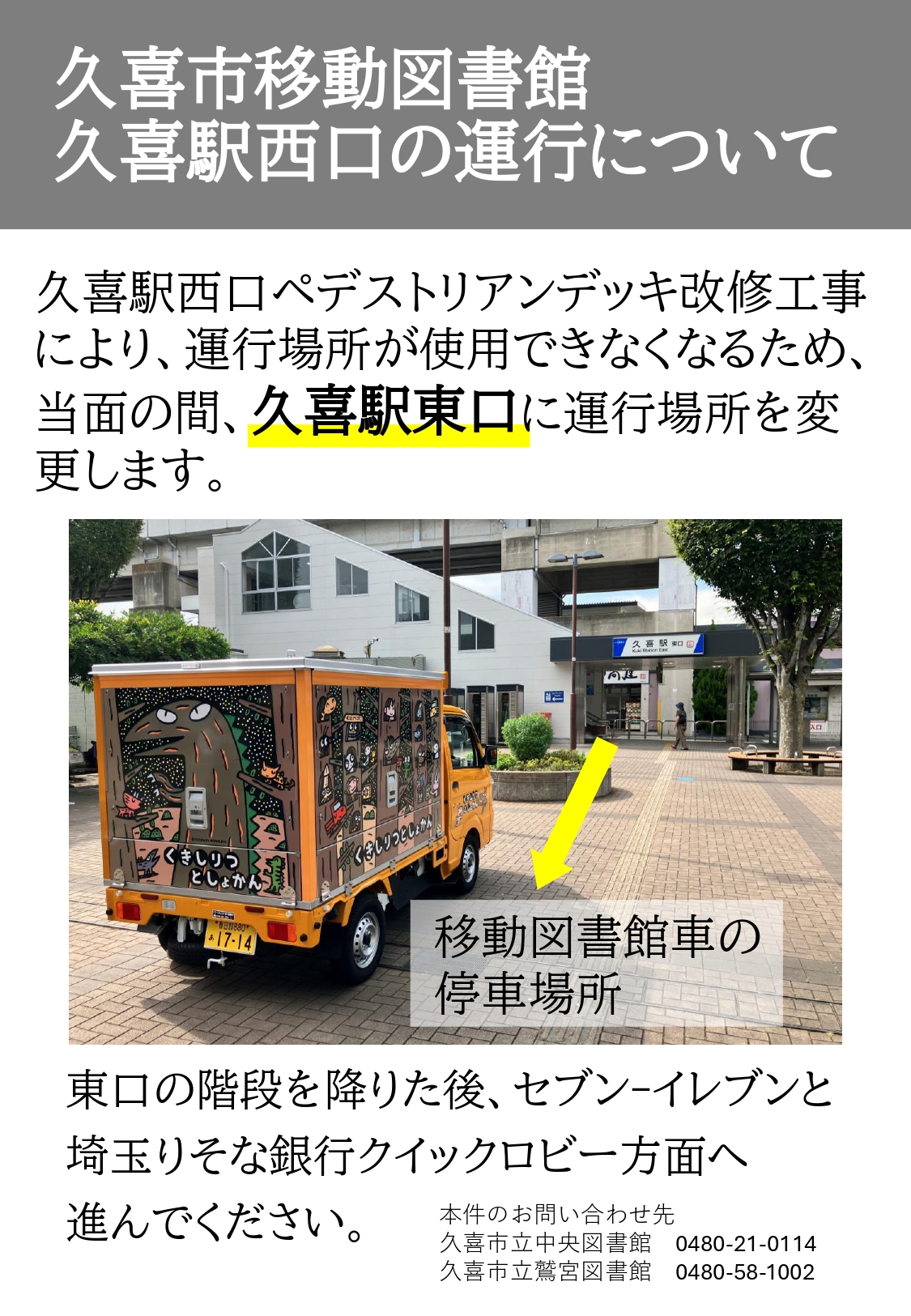 久喜駅西口から東口に変更のお知らせ